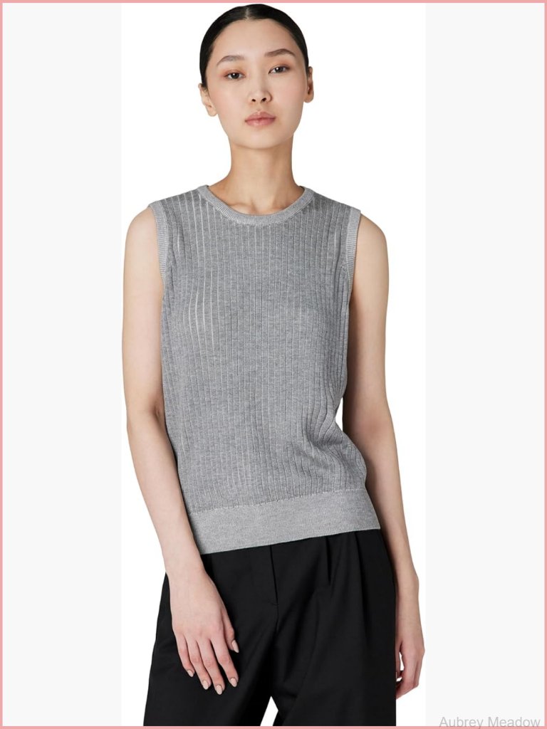 Sleeveless V-Neck Sweater Vest Knit Top Regular Fit Button Closure